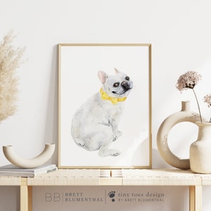 French Bulldog Art, Puppy Nursery Print, Frenchie Watercolor Print, Dog Portrait, Frenchie Decor, Puppy Dog Art, White French Bulldog Print