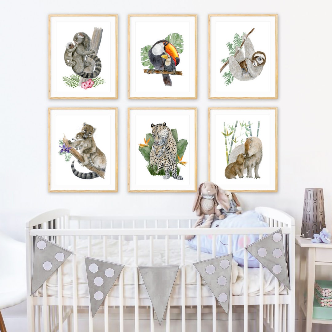 Tropical Nursery Art Print Set, Jungle Animal Nursery Baby Room Decor ...