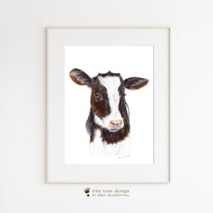 Farm Animal Nursery Decor, Baby Cow Art, Cow Nursery Print, Holstein Print, Farmhouse Kitchen Wall Art, Baby Animal Print, Farm Baby Room