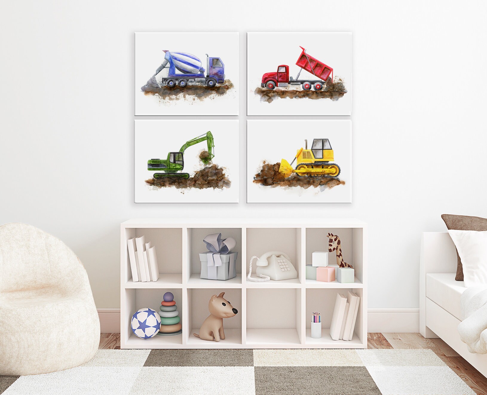 Vehicles for Nursery Decor Construction Wall Art Toddler Boy Room Print Set of 6 Transportation Printable for Boys