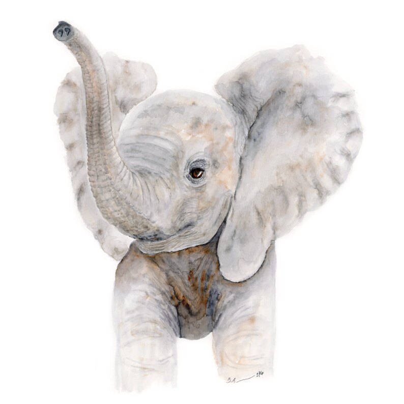 Large Nursery Art Elephant Watercolor Print Baby Elephant Etsy