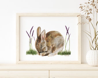 Bunny Nursery Decor, Sleeping Baby Bunny Watercolor, Bunny Rabbit Nursery Decor, Baby Room Décor, Woodland Baby Animal Print, Baby Gift