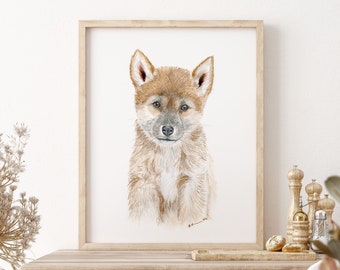 Baby Dingo Art - Australian Nursery Print - Baby Animal Print - Outback Animal - Animal Art - Australian Animal - Dingo - Baby Room Decor