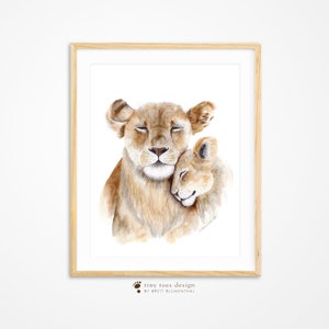 Safari Nursery Decor, Lion Wall Art, Animal Nursery Print, Mom and Baby Animal, Lion Nursery, Animal Art, Watercolor Lion Print image 5