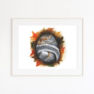 Baby Squirrel Print, Woodland Animal Nursery Art, Woodland Nursery Decor, Baby Animal Art, Cute Nursery Print, Fall Decor, Sleeping Animal image 2