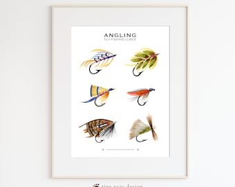 Fly Fishing Angling Art, Lake Flies Print, Fishing Lure Watercolor