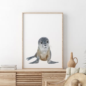 Seal Art, Sea Lion Nursery Print, Nursery Ocean Decor, Ocean Wall Art, Baby Animal Print, Baby Seal Watercolor, Sea Life Print, Ocean Print