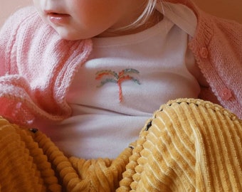 Palm Tree or Name Organic Baby Bodysuit - Hand Embroidery - Pastel Nature Announcement Gift Premature 00000