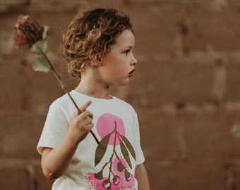 Native Flora Gum Blossom  - Organic Childrens Tshirt - Australiana Toddler Tee Baby Clothing Pink Ethical