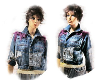Chaqueta de alta costura alterada, chaqueta bohemia, chaqueta adornada, ropa de chica Mori, chaqueta de mujer, ropa OOAK, talla M (8-/10) n.° 33