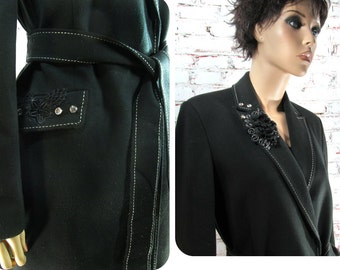 black coat - knee length coat - elegant coat - designer coat - casual coat  , Size 12 Medium ,# 37