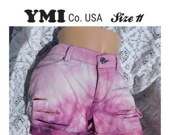 pink denim shorts women -Short shorts women , size 11 shorts women -grunge shorts, upcycled shorts, teen shorts, Mid Rise Shorts,   # 41
