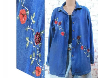 denim shirt with flowers