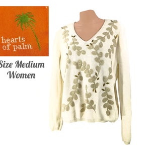 Vintage Beige sweater women -classy dressy sweater -80s embellished sweater -elegant  unique  romantic  sweater - Size Medium -# 22