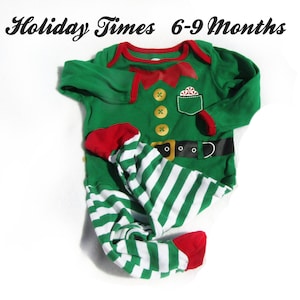 Vintage Christmas Sleeper -Holiday Christmas Pajamas -Zipper Footed  Romper -Holiday Times  6-9 month -Christmas photo outfit  # 2 Child
