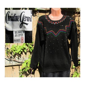 beaded sweater women vintage- formal beaded sweater - Crew neck sweater women- black party sweater - pin up sweater - Medium sweater # 21