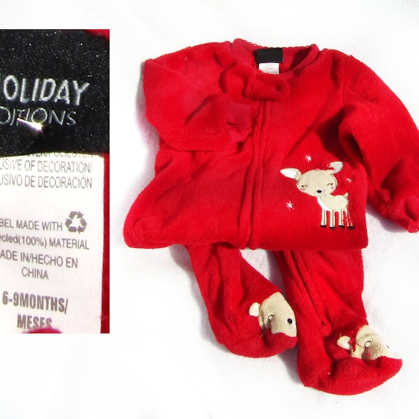 Vintage Christmas Sleeper -Red Christmas PJ' 6-9 months -Holiday Christmas Pajamas -Zipper Footed  Romper -Christmas photo outfit  # 4 Child