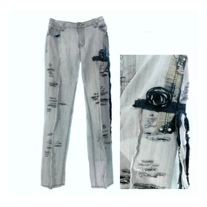 OOAK grunge jeans, upcycled jeans women , destroyed Denim Jean, unique denim Jean, distressed jeans,  size 8,  # 3
