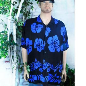 Vintage floral print shirt men -Hawaiian shirt men, vintage blue flower Vacation shirt - Hawaii Short Sleeve shirt -size 4 XL shirt  # 39