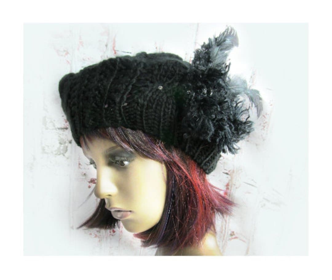 Black Knit Hat - Black Beret -french Beret - Winter Knit Cap  display picture 1