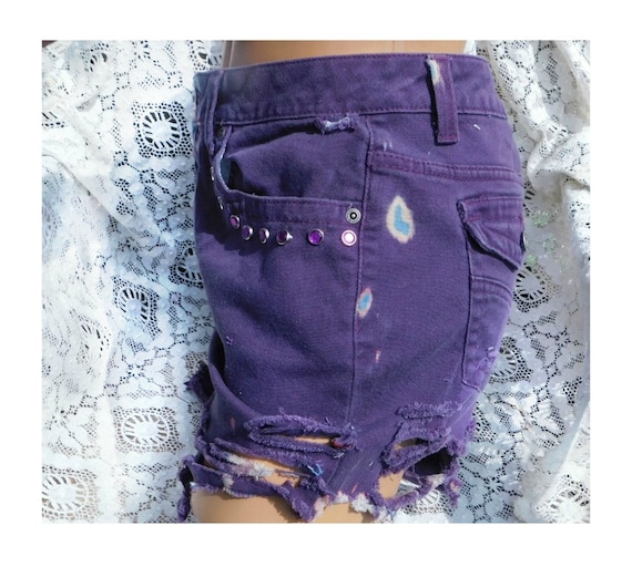 Purple denim shorts womens 2025