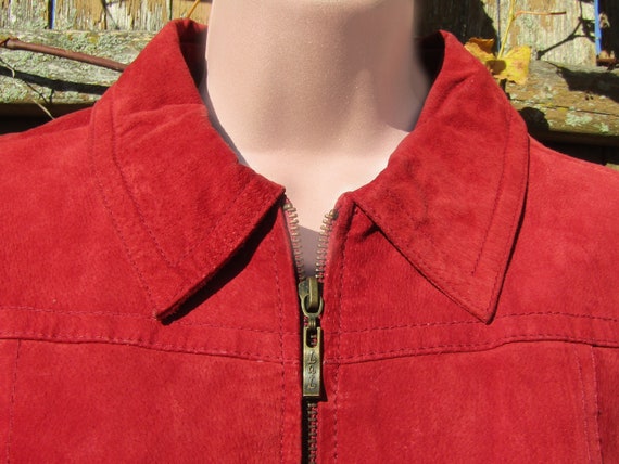 Vintage red suede jacket Women , Vintage fitted s… - image 3