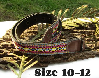 Women's Embroidered Belt- Vegan leather belt- multicolored cotton artisanal belt, boho belt, bohemian folk art belt -Mexican belt # 25