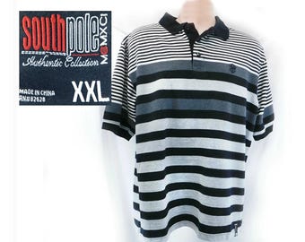 Stripped Polo shirt men - vintage men's short sleeve knit shirt, collared knit shirt,  Vintage striped knit shirt -size XX Large,   # 8