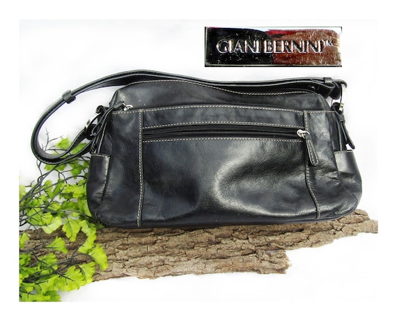 Vintage Black Leather Handbag - Top Handle Bag, Slouchy