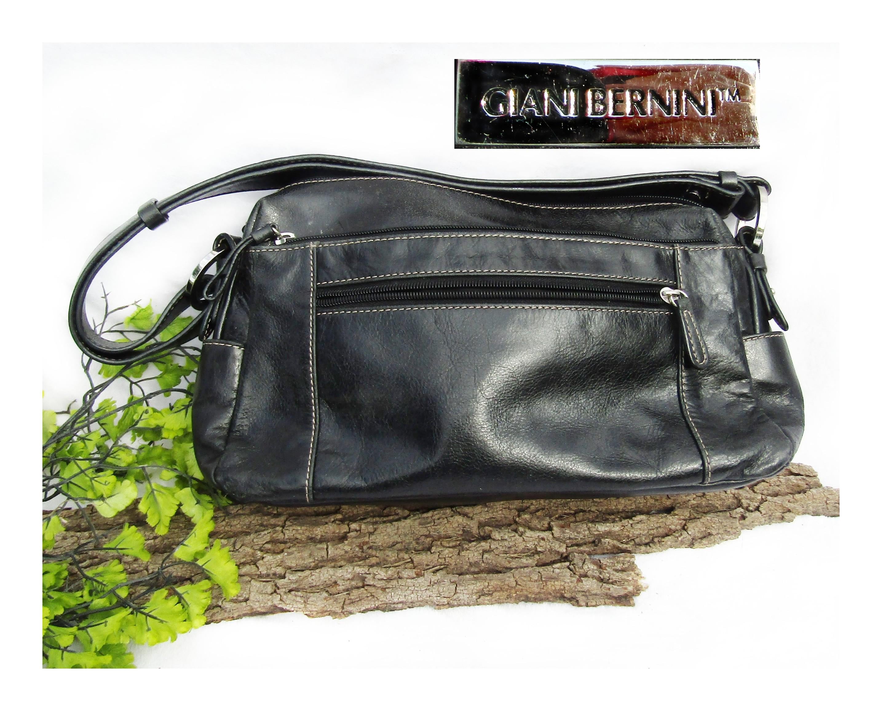 Vintage Black Leather Handbag - Top Handle Bag, Slouchy