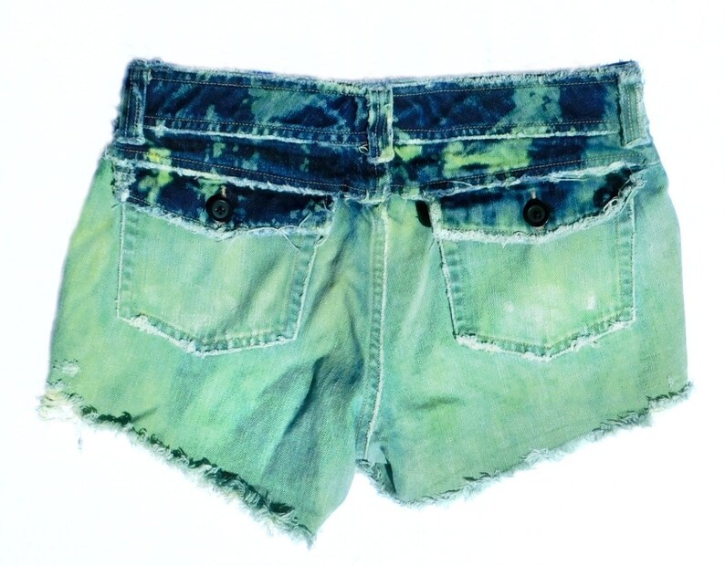 Size 28 waist green jean shorts grunge denim shorts denim | Etsy