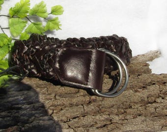 Vintage woven belt, Brown woven leather belt - Boho braided belt, adjustable belt, unisex belt,  Size Waist up to 38 inches  # 63