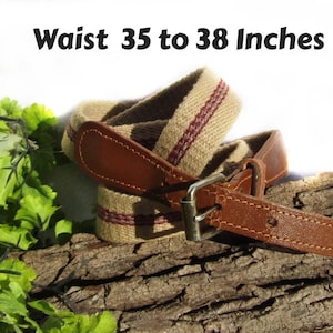 Pasek w kolorze brązowym, tkany pasek męski, pasek z płótna bawełnianego, wąski pasek męski, tkany pasek, rozmiar od 35 do 38, nr B 48