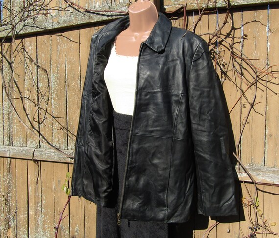 Vintage Leather jacket Women, Short black Leather… - image 2