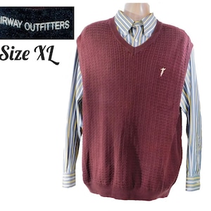 Vintage Burgundy sweater vest men, V neck Preppy vest -Grandpa vest -Cotton sweater- pullover sweater vest size X Large men,  # 14