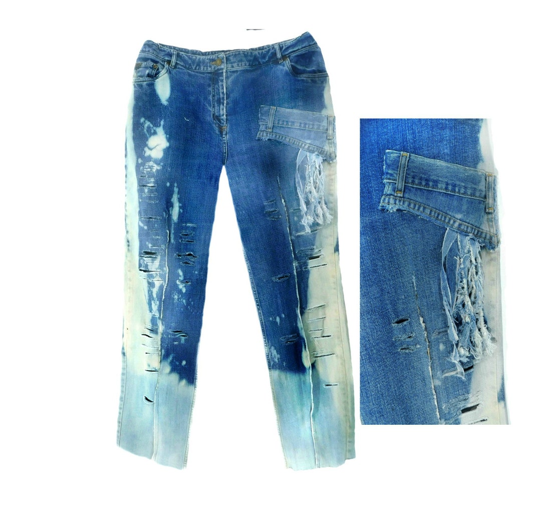 Ombre Denim Jean,up Cycled Jeans, Unique Denim Jean, Distressed Jeans ...