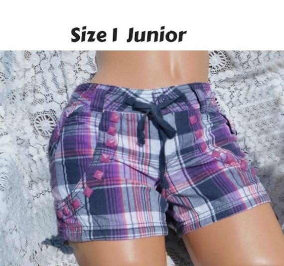 Vintage Plaid Short Shorts size 1 Shorts cotton Summer Shorts