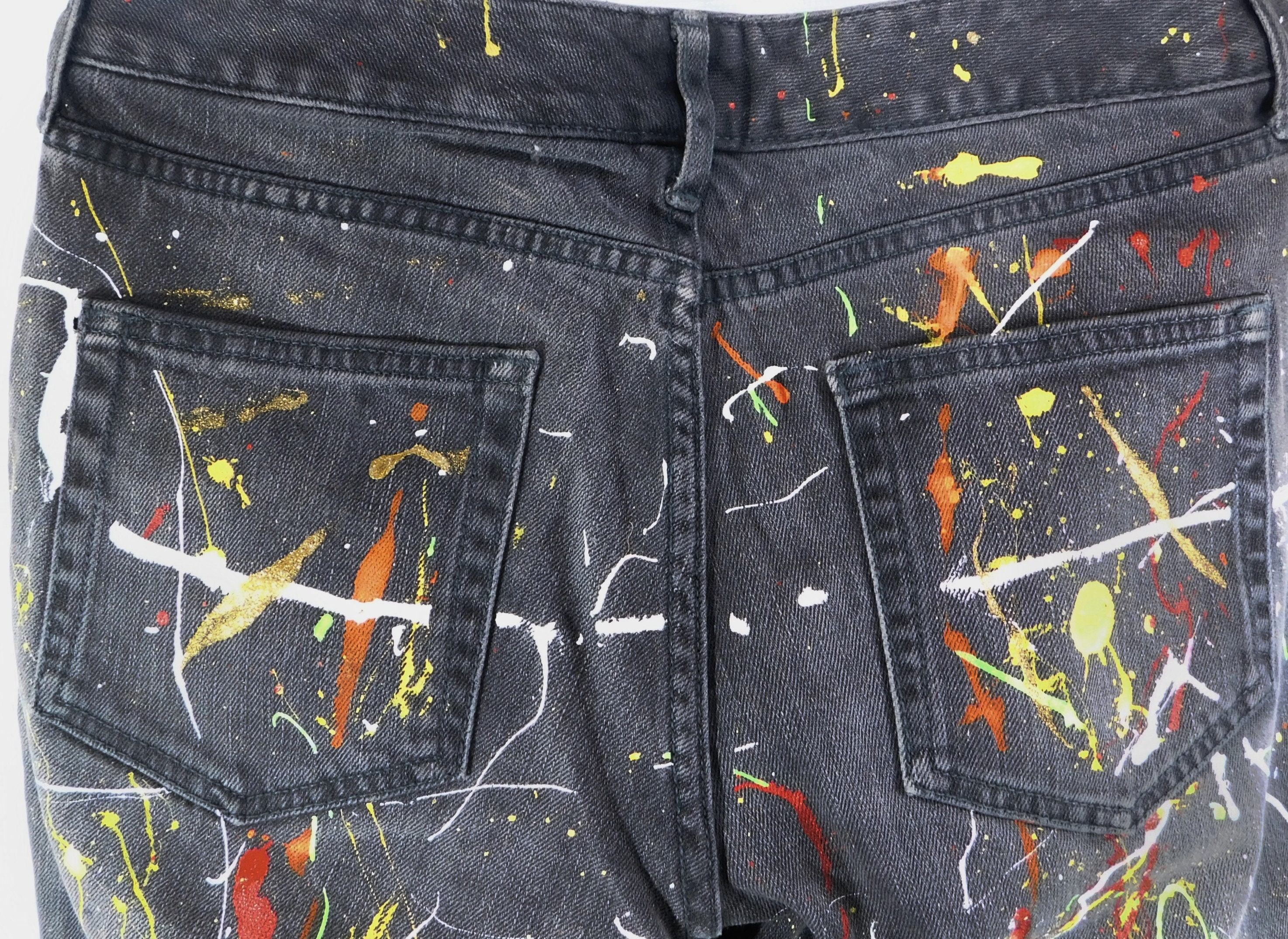 Hand Painted Jeans for Women high Waisted Denim Jeans Size 12 paint  Splatter Jeans Festival Clothing paint Splash Jeans upcycled Jeans 