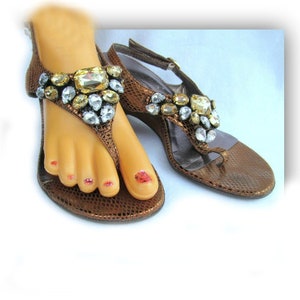beaded sandals - bling sandals, T-strap sandals, women&#39;s sandals, dress sandals, heeled sandals, size 6, # 2