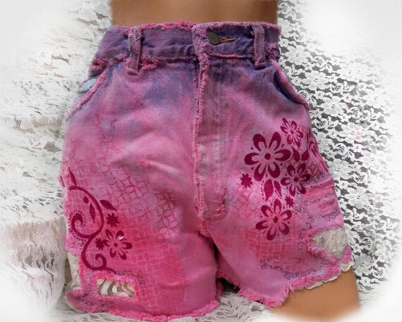 pink high waisted denim shorts