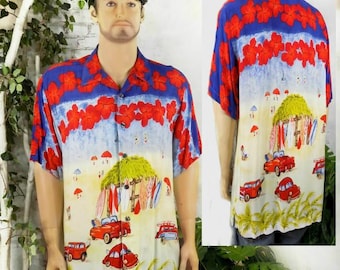 Men's Hawaiian shirt, Novelty Print Hawaiian Shirt - Men's Aloha Tiki Shirt, Vacation Shirt, Hawaii Short Sleeve  -size XL shirt men- # 36