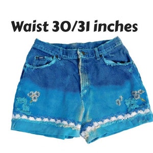 High Waisted Jean Shorts -Blue Denim Short ,Shredded shorts, distressed jean shorts, grunge denim shorts  -high rise denim Shorts,  # 35