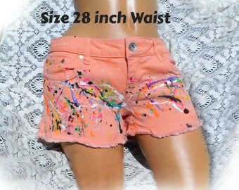 color denim shorts women -size 28 waist shorts women -Short shorts women ,grunge shorts, upcycled shorts, teen shorts, Low Rise Shorts, # 39