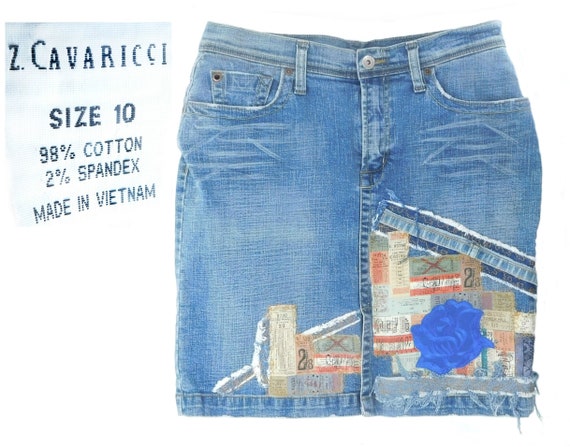 patchwork Denim Skirt-Upcycled Women's Jean Skirt-