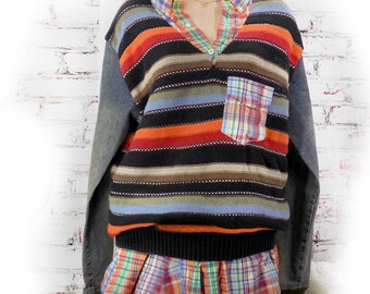 upcycled sweater jacket - OOAK sweater - upcycled sweater top -  restyled sweater ,OOAK clothing  - unique sweater jacket - size Large # 2