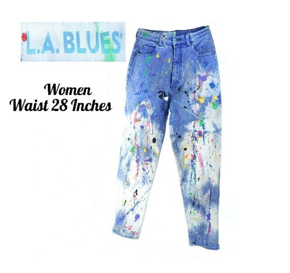 Hand Painted Jeans for Women high Waisted Denim Jeans Size 12