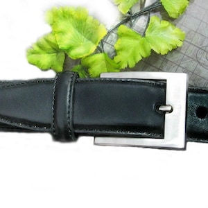 Vintage Herren schwarzer Ledergürtel - unisex Gürtel - Herrengürtel, Unisex Ledergürtel, Herrengürtel mit silberner Schnalle, Größe 36, # 21 Johnny