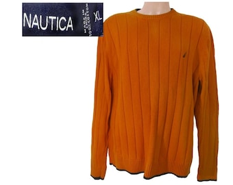 Suéter vintage: suéter naranja, suéter de algodón con cuello redondo, suéter con cierre de cremallera para hombre, suéter holgado, suéter para hombre, suéter grande para hombre, n.° 1 Johnny