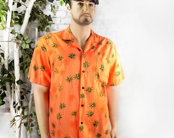 Vintage 90's Hawaiian Button Up Shirt -Men's Hawaiian shirt,  - Aloha Tiki Shirt,  men's orange shirt -Men's Vacation Shirt, size XL   # 22