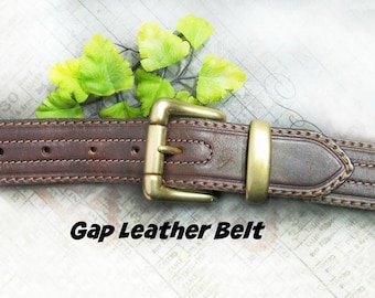 Gap Wide Light Brown Tooled Leather Belt w/ Brass Buckle GAP Leather Belt-34-Brown-Solid Brass Buckle-vtg-1.25 main image 2